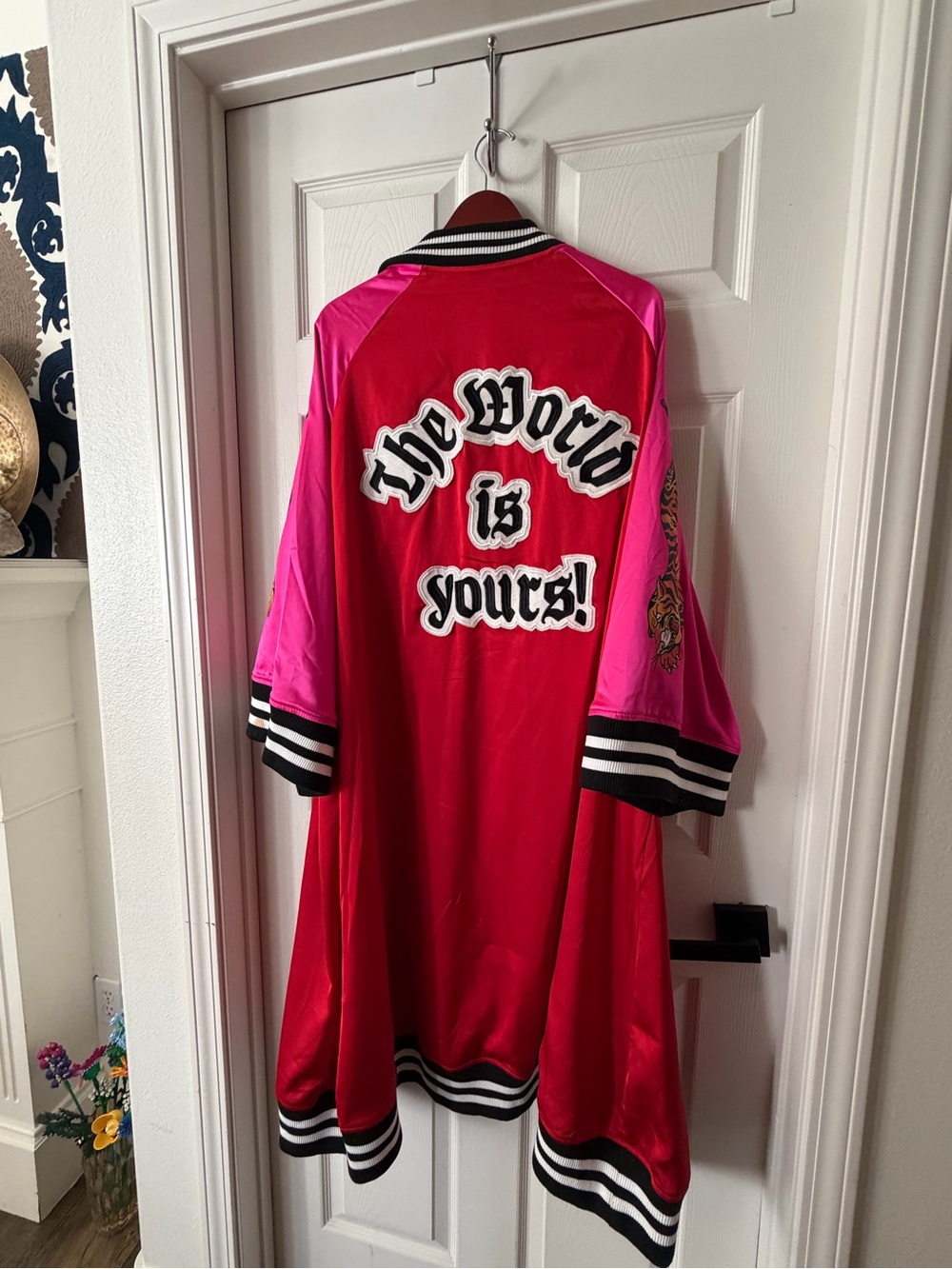 Dressed in LALA Take Up Space Kimono Bomber Red Pink NWT Org. $168